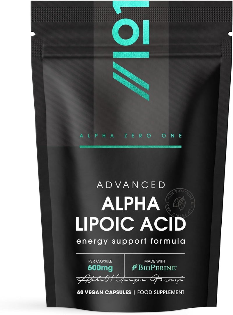 Alpha Lipoic Acid (ALA) 600mg - Made with Biotin & BioPerineÂ® - 60 Vegan Capsules - Potent Amino Acids Supplement - Powerful Antioxidant - Resealable and Recyclable Pouch by Alpha01
